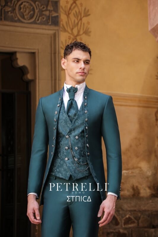 Abito Elegante Sposo Blu Scuro Abito Da Sposo Damascato Petrelli